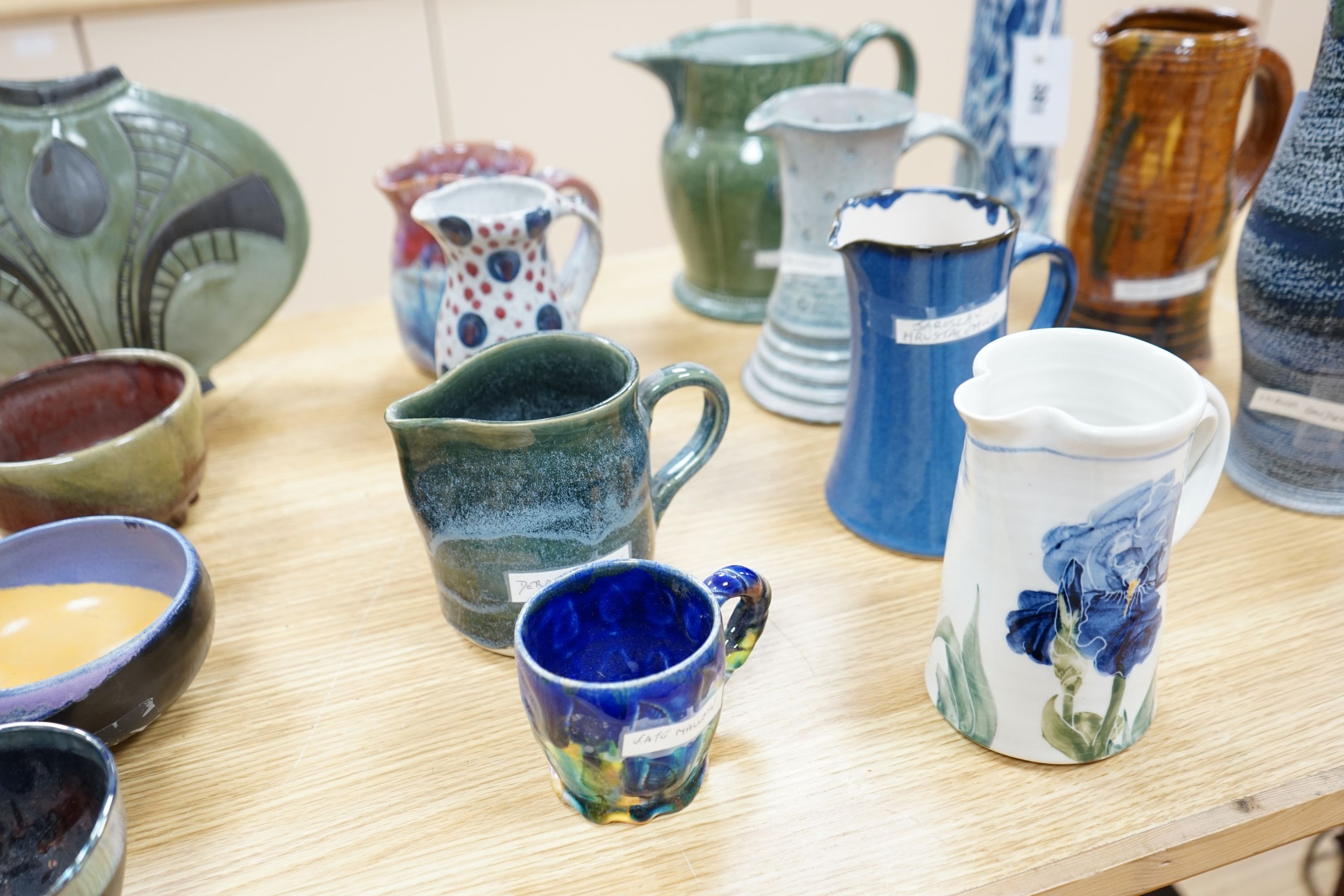 A group of studio pottery jugs, bowls and vases to include- 26cm